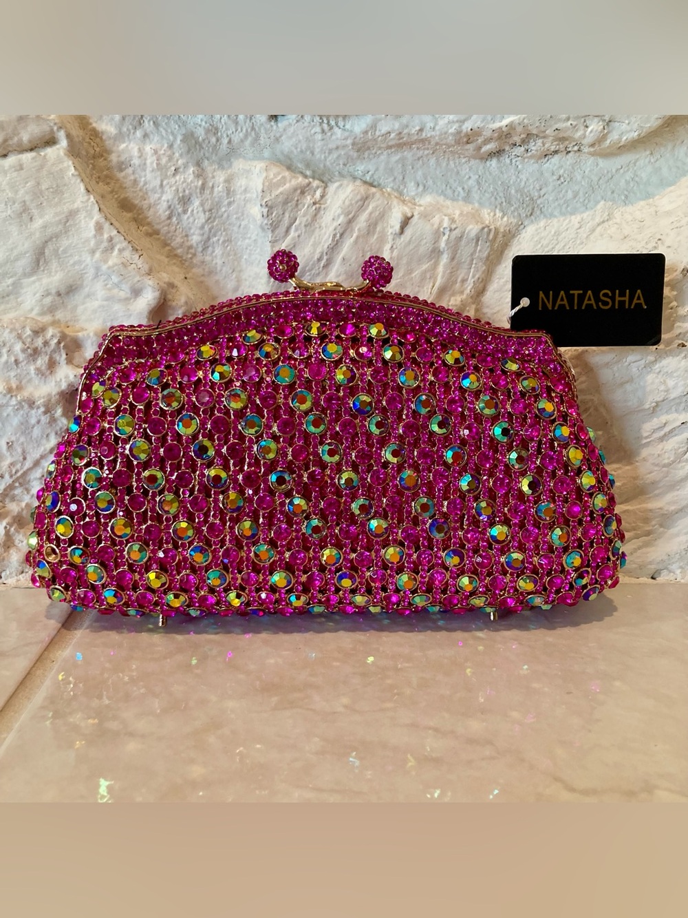 Natasha Fuchsia Crystal-Embellished Evening Clutch
